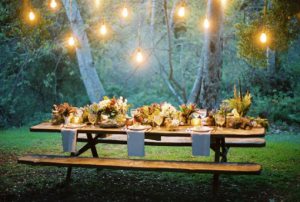 BBQ Bench Lit in the Evening